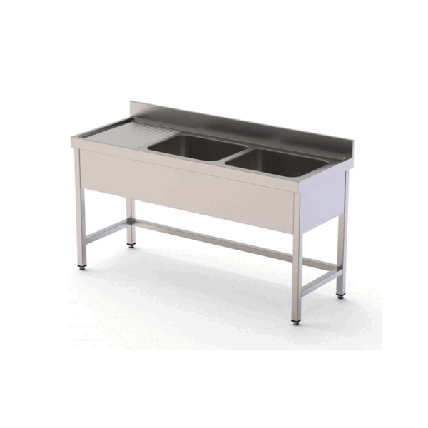 Fregadero Industrial 2 Cubas Con Escurridor Gama 700 Sin Estante